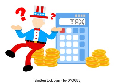 uncle sam america and calculator finance money tax cartoon doodle flat design style vector illustration