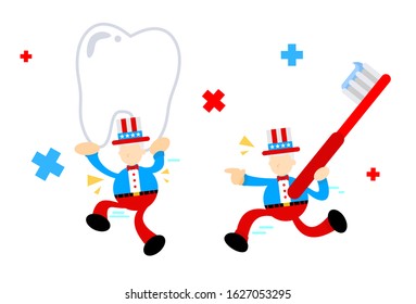 uncle sam america and dental care cartoon doodle flat design style vector illustration