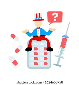 uncle sam america and drug health medic industry cartoon doodle flat design style vector illustration