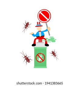 uncle sam america eradicate cockroach bug spray insecticide cartoon doodle flat design style vector illustration