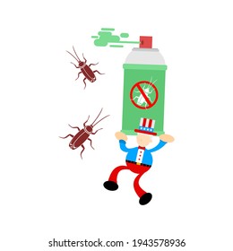 uncle sam america eradicate cockroach bug spray insecticide cartoon doodle flat design style vector illustration