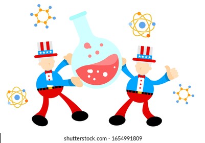 uncle sam america and experiment laboratory flask research science cartoon doodle flat design style vector illustration