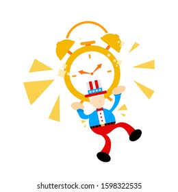 uncle sam america man pick time clock cartoon doodle flat design style vector illustration