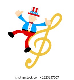 uncle sam america and music melody clef music note cartoon doodle flat design style vector illustration