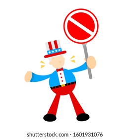 uncle sam america people pick stop sign board cartoon doodle flat design style vector illustration