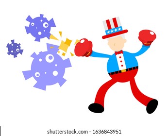 uncle sam america protection fight against corona virus pathogen cartoon doodle flat design style vector illustration