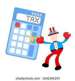 uncle sam america punch fist boxing calculator finance money tax cartoon doodle flat design style vector illustration