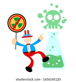 uncle sam america stop hazardous skull alert danger toxic laboratory formula cartoon doodle flat design style vector illustration
