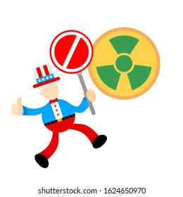 uncle sam america stop nuclear activity sign cartoon doodle flat design style vector illustration