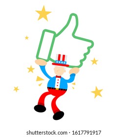 uncle sam america thumb up like character cartoon doodle flat design style vector illustration