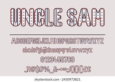 Uncle Sam with American Flag Color Font Set. Alphabet Design