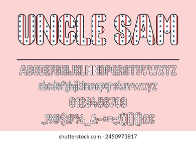 Uncle Sam with American Flag. Creative Color Font Set