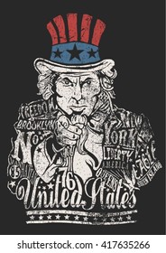 Uncle Sam artwork for clothing.Vector 