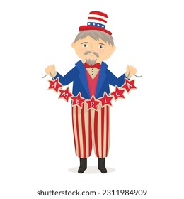 Uncle Sam Boy with Hat and USA Flag