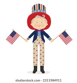 Uncle Sam Boy mit Hut- und USA-Flagge