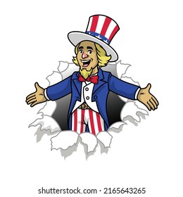 Uncle Sam Cartoon kommt aus zerrissenem Papier