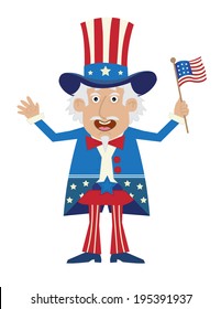 Uncle Sam - Cartoon illustration of uncle Sam holding a flag. Eps10