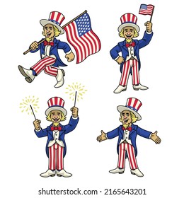 Conjunto de mascota de caracteres Uncle Sam