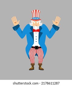 Uncle Sam confused oops. Man perplexed emotions. Uncle Sam surprise. Vector illustration