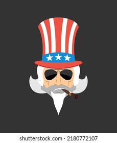 Uncle Sam Cool serious avatar of emotions. Man smoking cigar emoji. Uncle Sam strict.