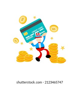 uncle sam and credit card finance service cartoon flat design illustration