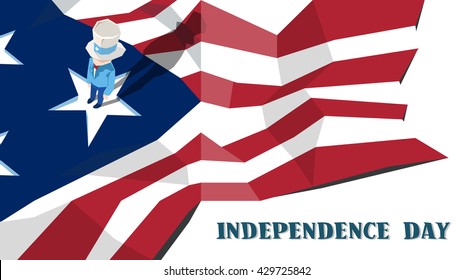 Uncle Sam Cylinder Hat United States Flag Happy Independence Day American Holiday Vector Illustration