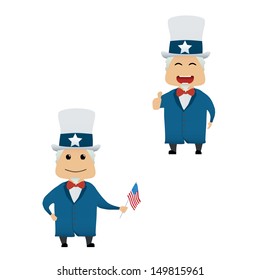 Uncle Sam doing actions collection on white background