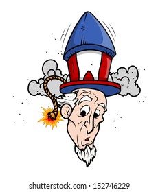 Uncle Sam Funny cartoon Portrait with fireworks