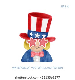 Uncle Sam Hand Draw Watercolor Illustration