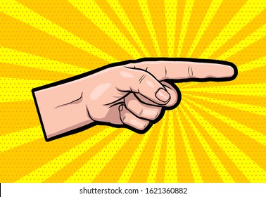 Uncle sam hand in pop art style. Business concept illustration. Cartoon vector illustration. Man show forefinger. Human arm in vintage retro design. Cartoon comics book Uncle Sam forefinger.