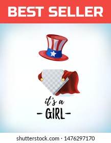 Uncle Sam Hat. American hat. Its a girl in vintage style. Comic style. Cartoon Vector illustration.