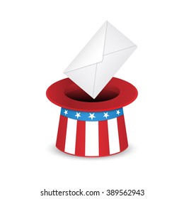 Uncle Sam hat and envelope. Voting in the US presidential election. Vector illustration isolated on white background.