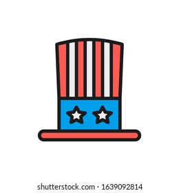 Uncle Sam hat flat color line icon. Isolated on white background