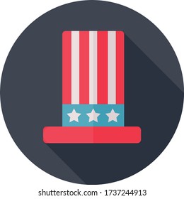 Uncle Sam hat flat icon USA for celebration national independence day - isolated black button on white background – colored symbols and shadow for federal holiday, july 4th