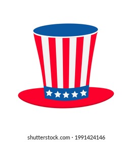 Uncle Sam hat flat icon isolated on white. United States of America patriotic symbol. USA Independence Day vector illustration. 