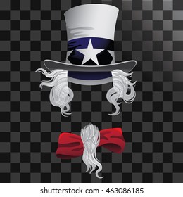 Uncle Sam Hat, hair beard and bow tie. EPS 10 vector.