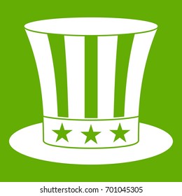 Uncle sam hat icon white isolated on green background. Vector illustration