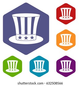 Uncle sam hat icons set hexagon isolated vector illustration