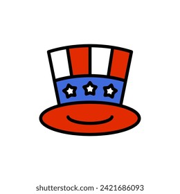 Uncle Sam hat line colourful vector illustration. American hat icon.