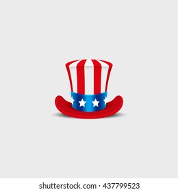 Uncle Sam hat on white background. Cylinder USA American. Idependence day. National Patriotic Date