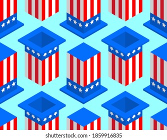 Uncle sam hat pattern seamless. symbol of USA Independence Day 4th July background
