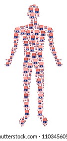 Uncle Sam hat person figure. Vector Uncle Sam hat icons are composed into person illustration.