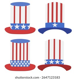 Uncle Sam Hat Vetor Set — 4 de julho Patriotic Top Hat Collection