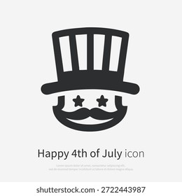Onkel Sam Kopf Ikone Silhouette in patriotischem Stil. Die USA symbolisieren Freiheit, Unabhängigkeit und Nationalstolz. Isolierte Vektorgrafik auf weißem Hintergrund.