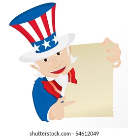 Uncle Sam Holding Sign. Editable Vector Illustration