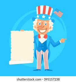 Uncle Sam Holds Paper Scroll and Indicates