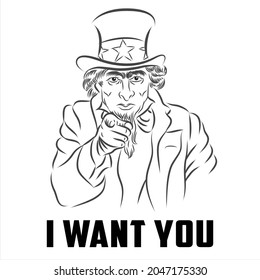 Uncle sam icon , line vector illustration