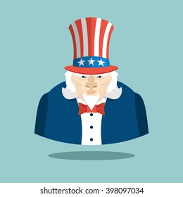 Uncle Sam icon. Patriotic American hero. USA National Male. Illustration for independence day America. US political figure.