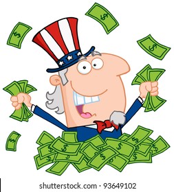 Uncle Sam Playing In A Pile Of Money