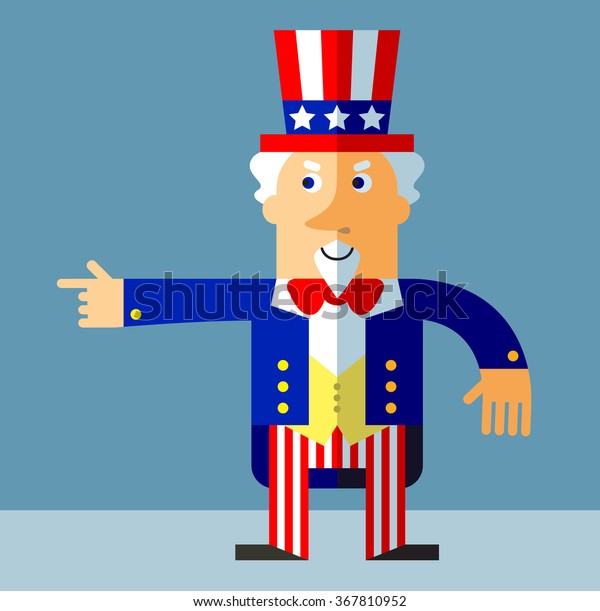 Uncle Sam Pointing Direction Flat Style Vector Illustration On Gray Background Common National